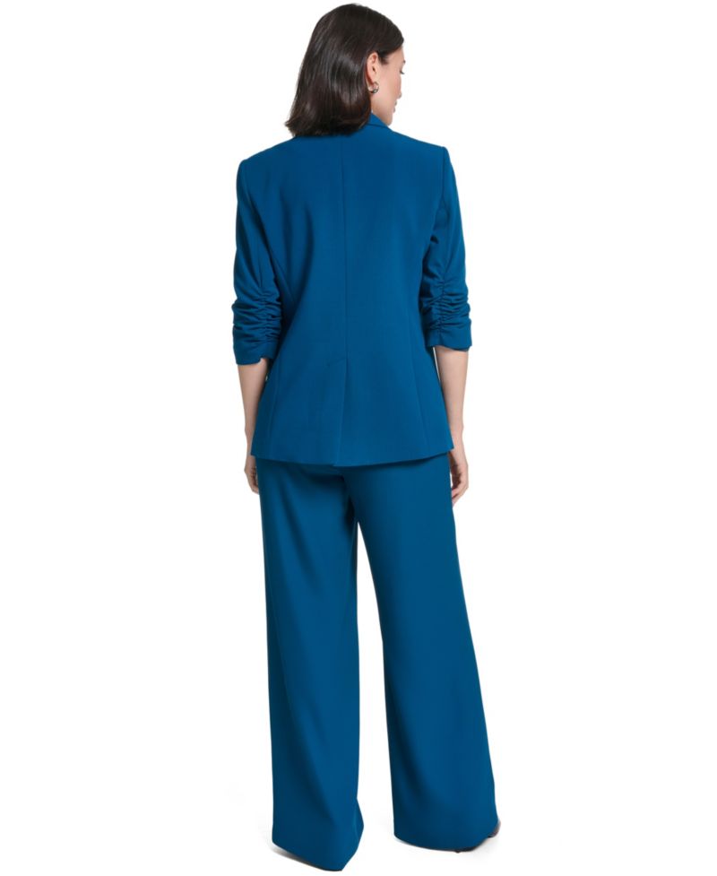 Women's Ruched 3/4-Sleeve Notch Collar One-Button Jacket