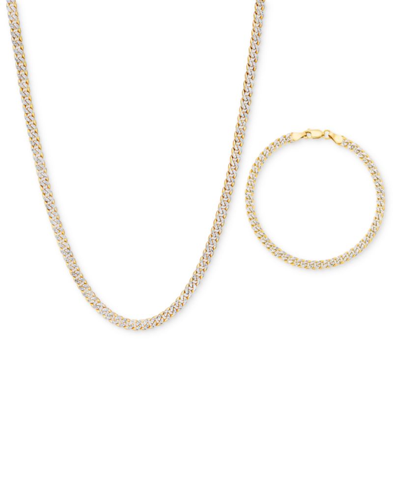 Double-Sided Cuban Link Chain Bracelet and Necklace (4.5mm) Collection in 10k Two-Tone Gold