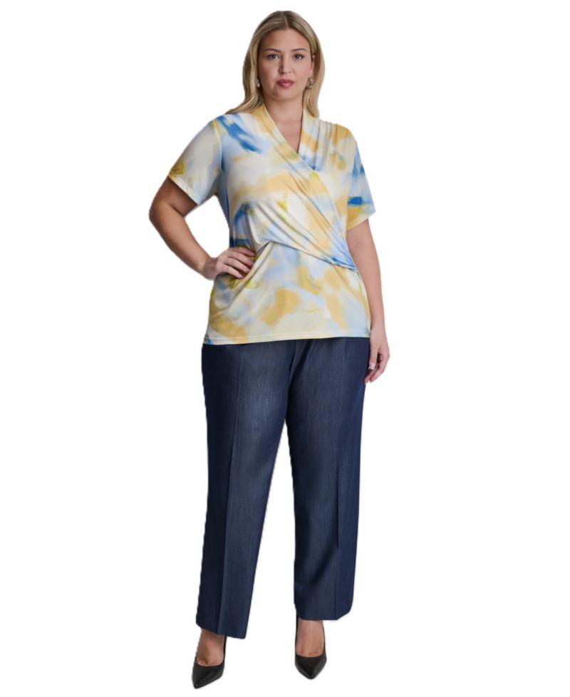 Plus Size V-Neck Short-Sleeve Wrap Top