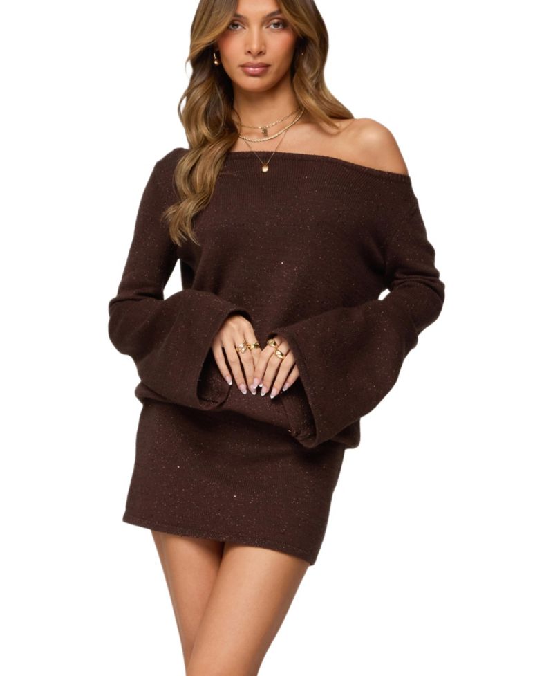 Women's One Shoulder Sequin Knit Mini Dress