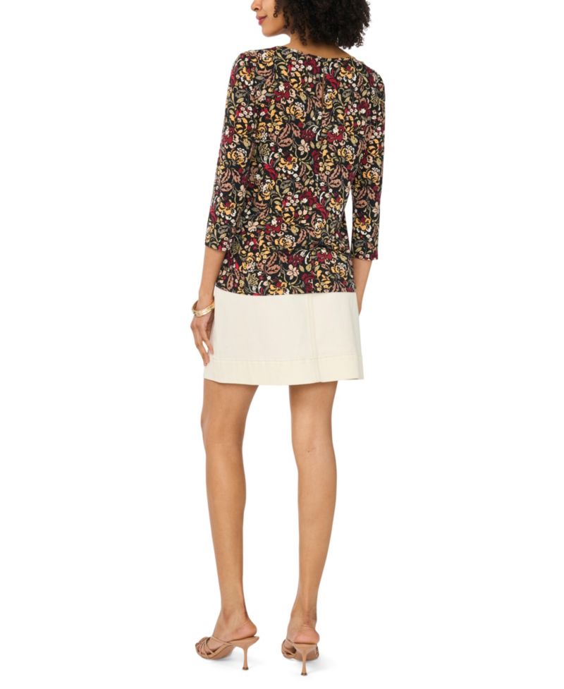 Women's Floral-Print V-Neck 3/4 Sleeve T-Shirt