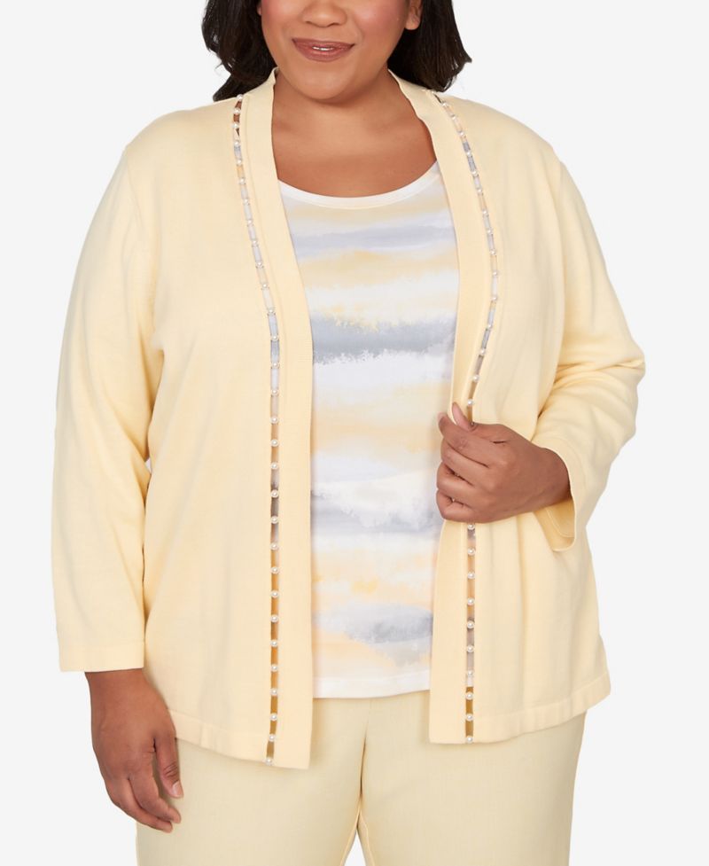 Plus Size Al Fresco Mother of Pearl Stripe Two In One Sweater