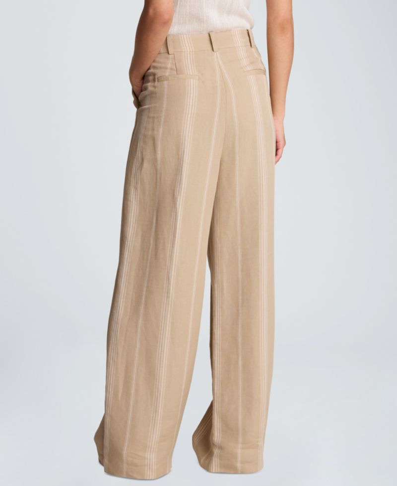 Women's High Rise Fly Front Pleated Wide Leg Linen Pants