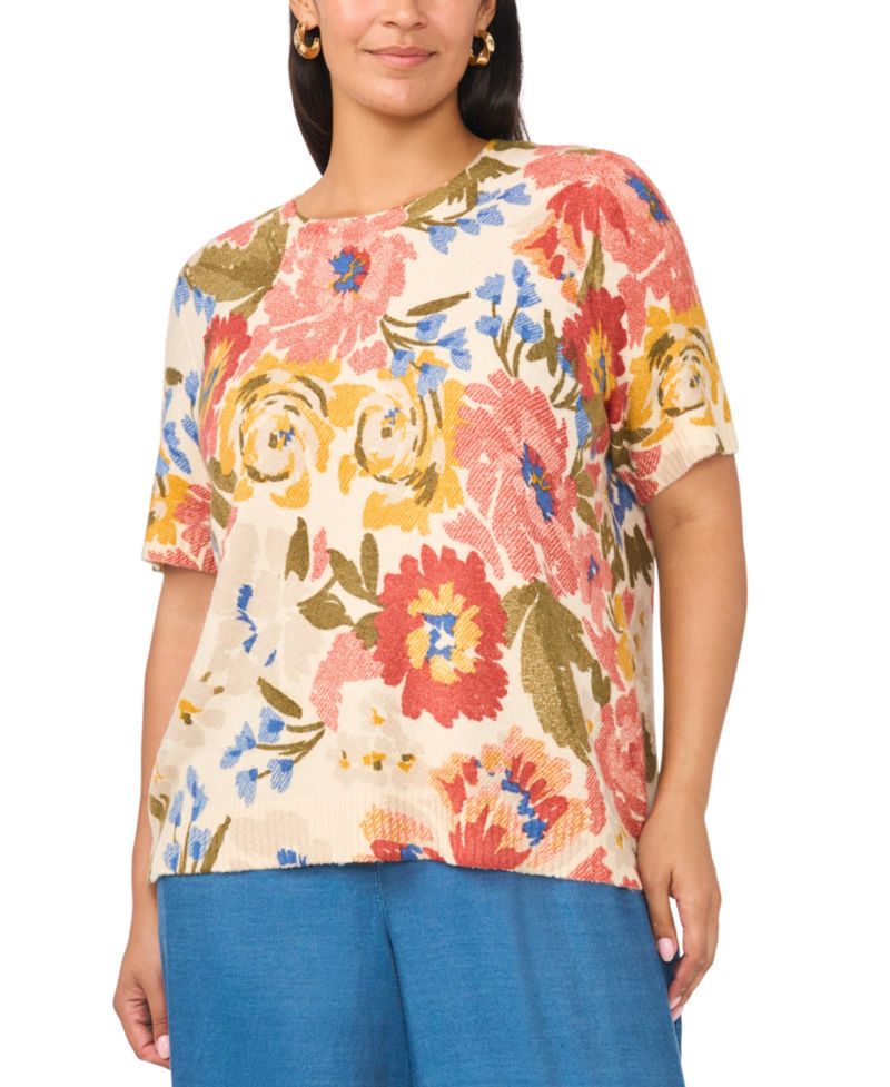Plus Size Short-Sleeve Crewneck Sweater