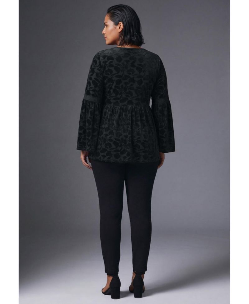 Plus Size Lorelei Bell-Sleeve V-Neck Lace-Trim Blouse