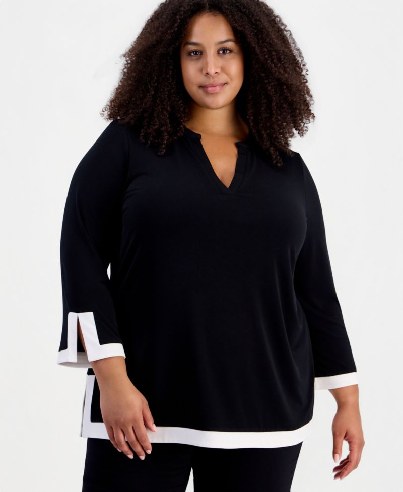 Petite 3/4-Sleeve Split Neck Tunic