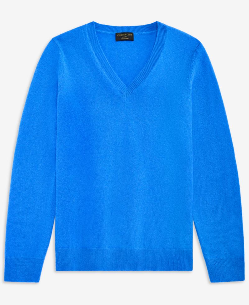 100% Cashmere Petite V-Neck Long-Sleeve Sweater