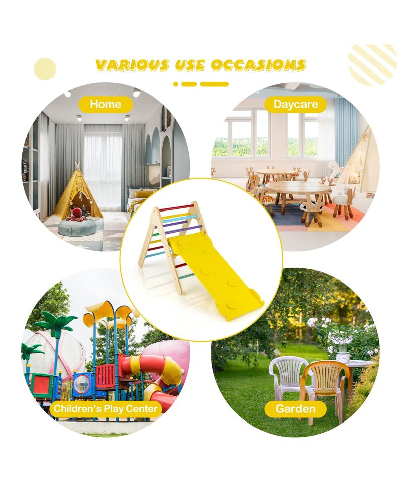 Ages 1+ 3-in-1 Wooden Adjustable Climbing Triangle and Ramp, 2-Piece Set