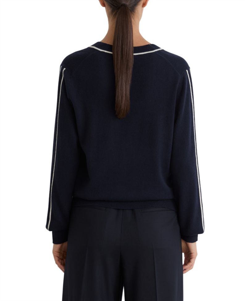 Women's Mila Long-Sleeve V-Neck Stripe-Detail Wool-Blend with Cashmere Pullover