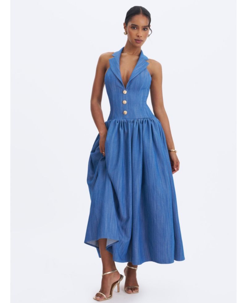 Women's Xyan Halter A-Line Sleeveless Denim Dress