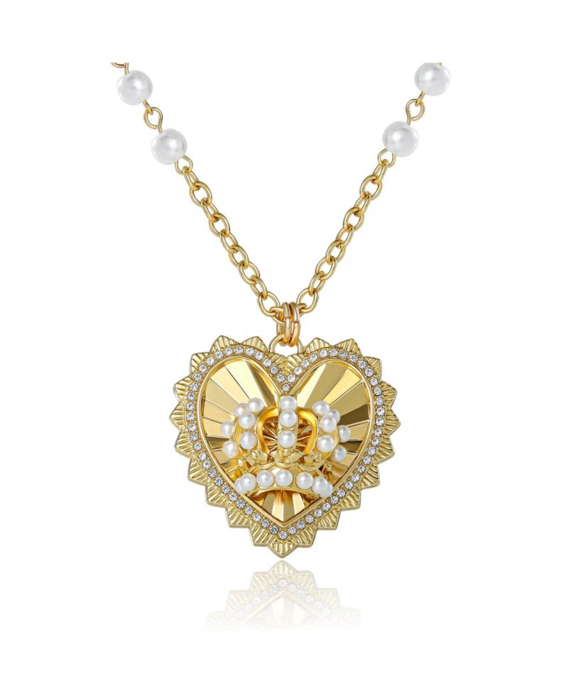Heart Crown Necklace, Gold-Tone with Pearl Accent