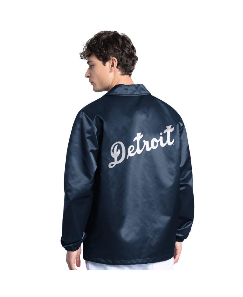 Men's Navy Detroit Tigers Cooperstown Collection Point Man Full-Snap Coaches Jacket