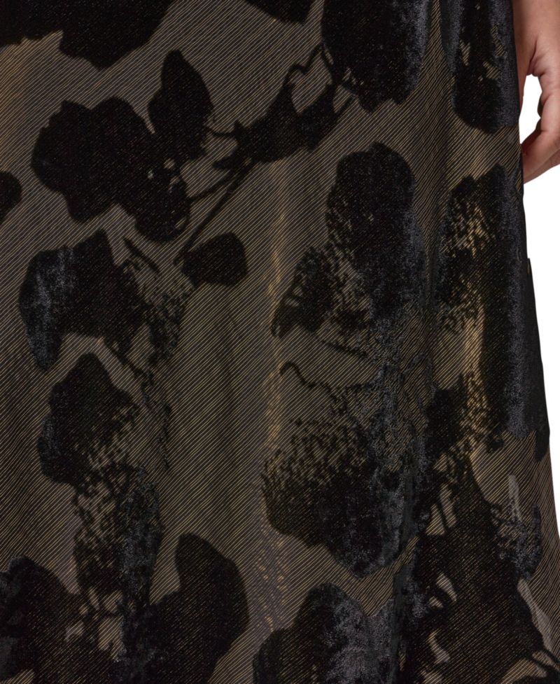 Women's Floral A-Line Metallic Velvet Burnout Midi Dress
