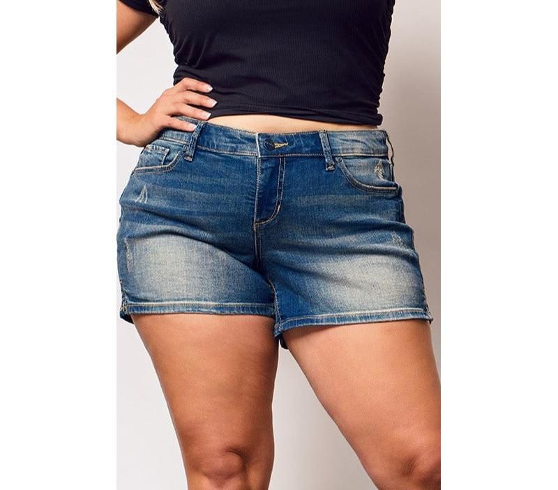 Plus Size Denim Side Vents Shorts