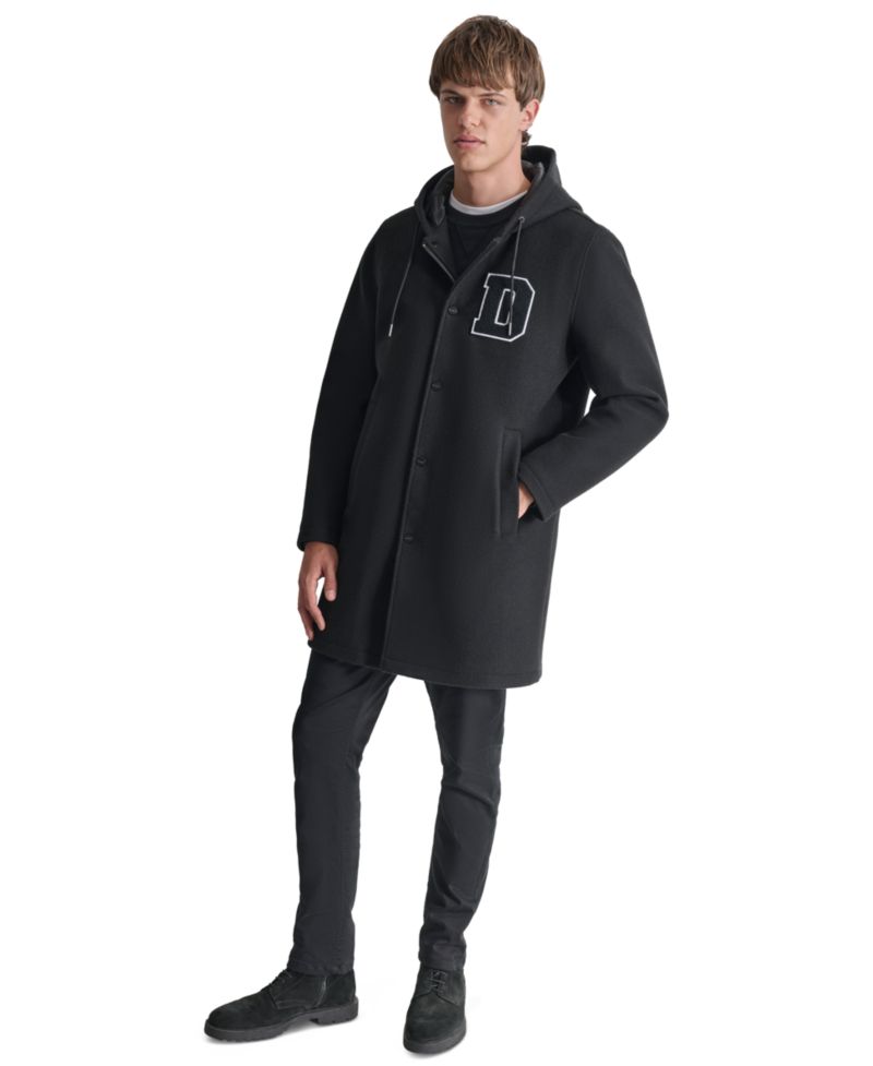 Men's Tufted-Chenille Logo Appliqu&eacute; Long Hooded Stadium Coat