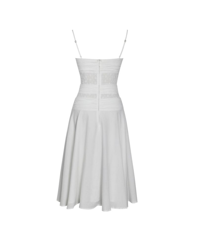 Women's Maelis White Eyelet Drop Waist Cotton Midi Dress