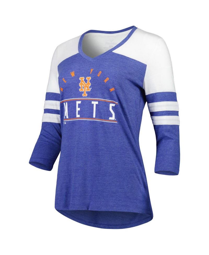 Women's Heather Royal New York Mets League Leader Tri-Blend 3/4-Sleeve V-Neck T-shirt
