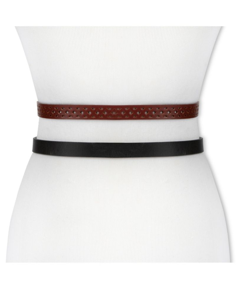Women's 2-Pack Perforated and Reversible Skinny Casual Belt Set