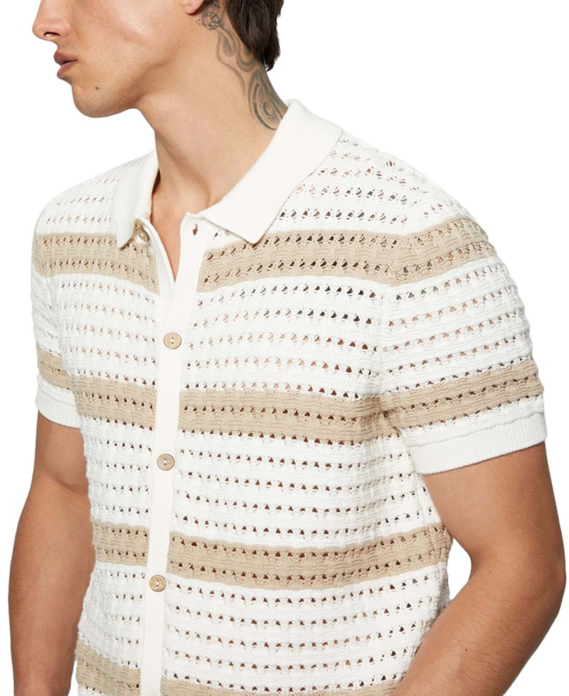 Men's Joshua Relaxed Fit Short Sleeve Button-Front Striped Sweater