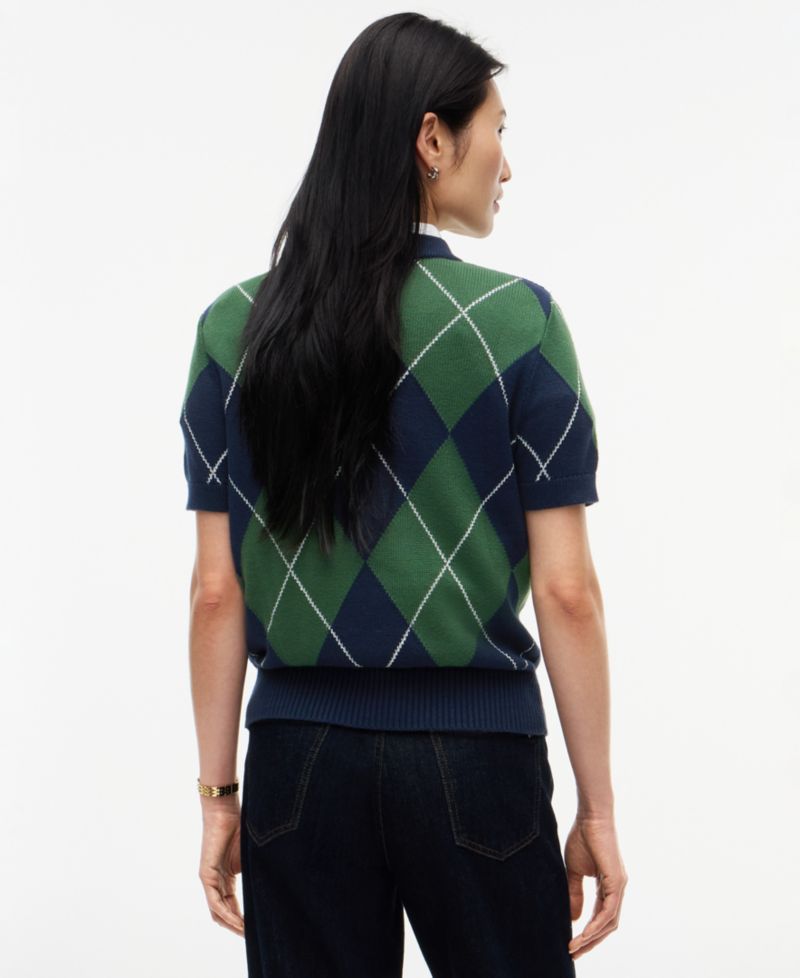 Women's Tartan Argyle Short-Sleeve Sweater