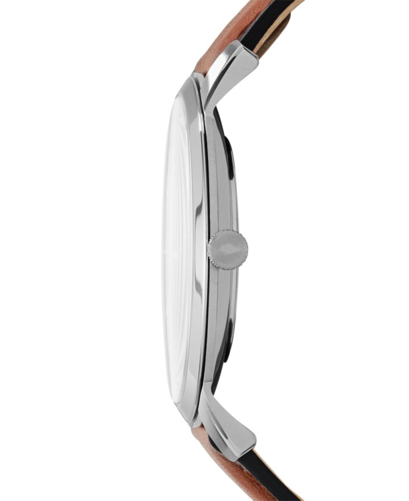 Men's The Minimalist Brown Leather Strap Watch 44mm