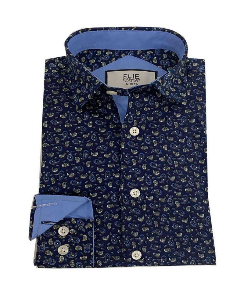 Big Boys Blue Short Sleeve Navy Paisley Slim Fit Short Sleeve Shirt