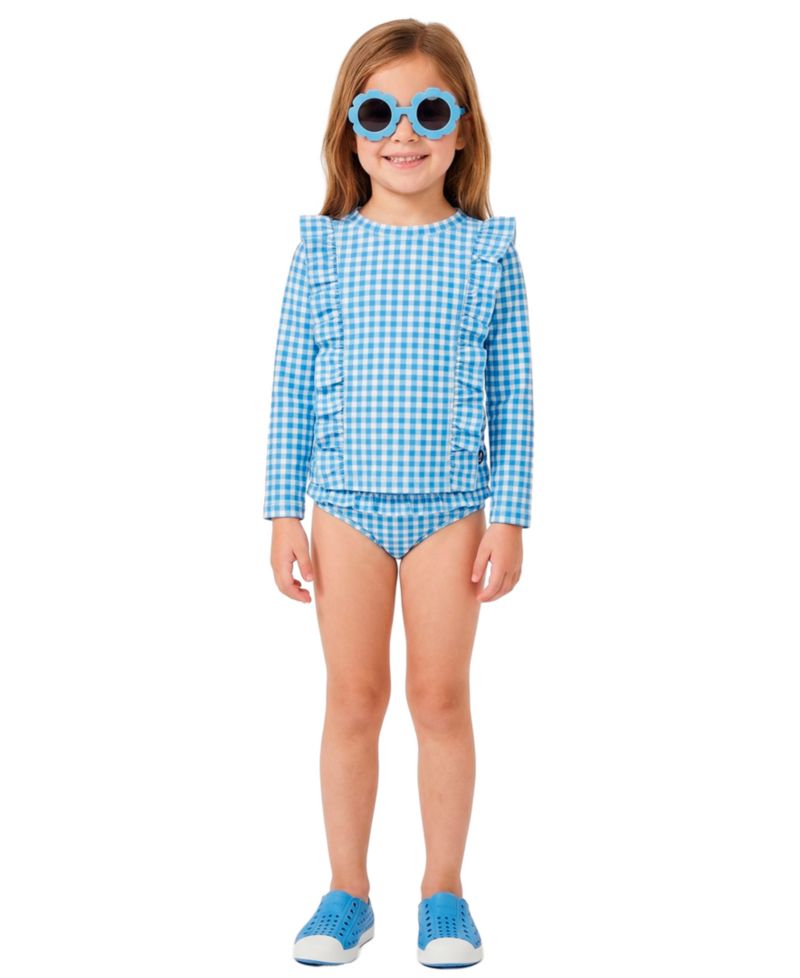 Baby Girls' Long-Sleeve Rash Guard Top & Swim Bottoms with Sunglass, 2-Piece Set