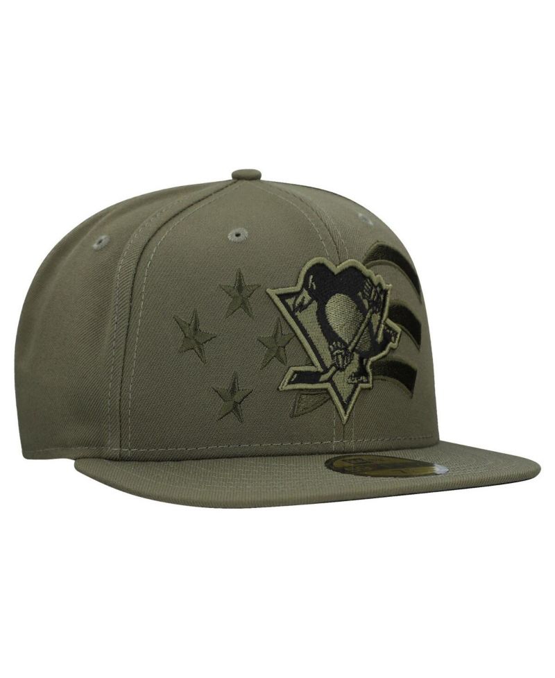 Men's Olive Pittsburgh Penguins Military Appreciation Flag 59FIFTY Fitted Hat