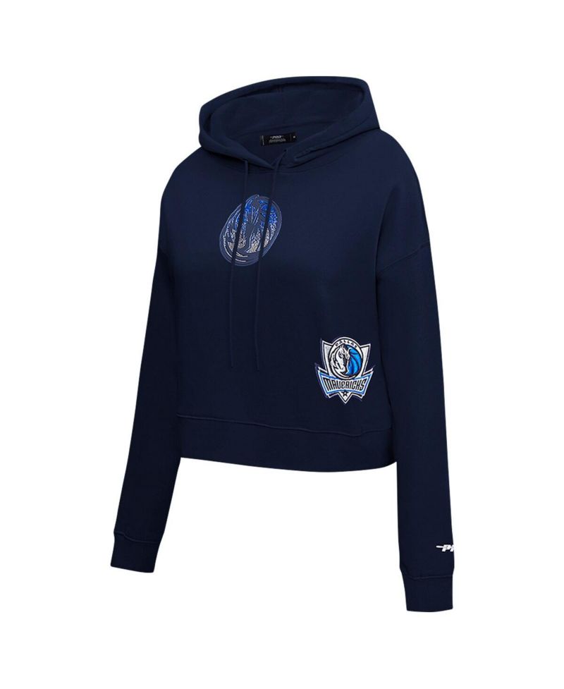 Women's Navy Dallas Mavericks Jewels Cropped Pullover Hoodie