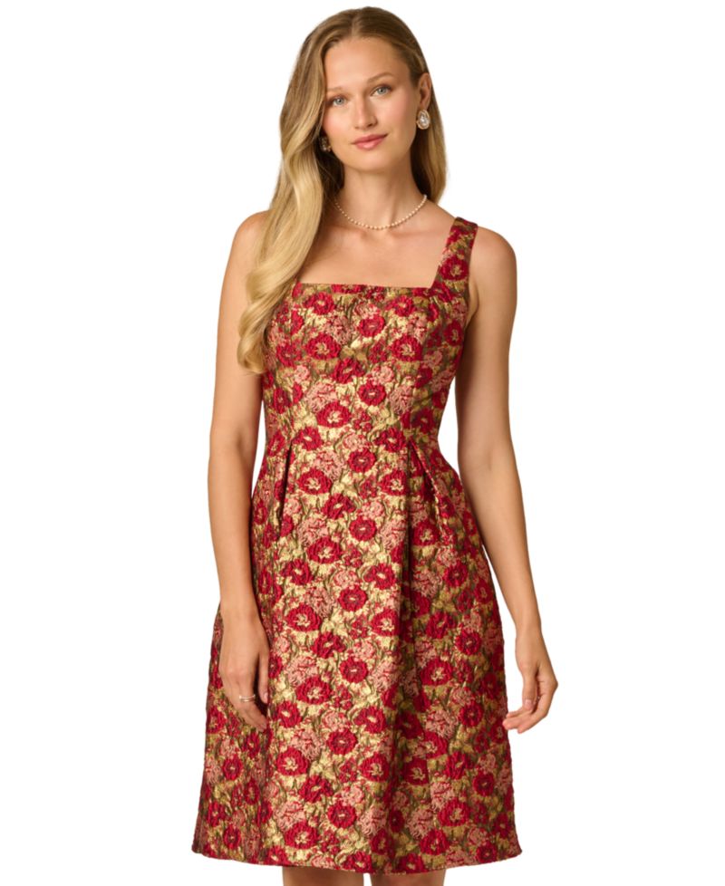 Women's Floral Jacquard Fit & Flare Short Dress
