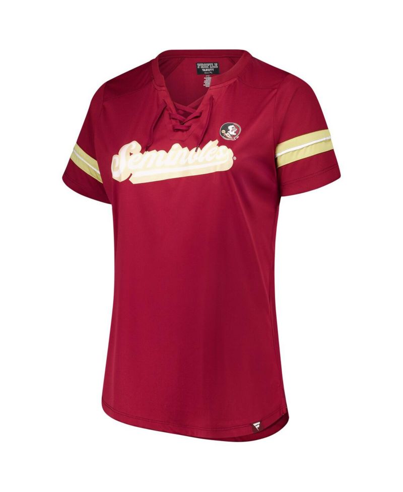 Women's Garnet Florida State Seminoles Plus Size Overtime Readiness Lace-Up T-Shirt