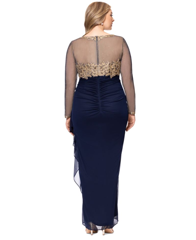 Plus Size Embroidered Illusion Gown