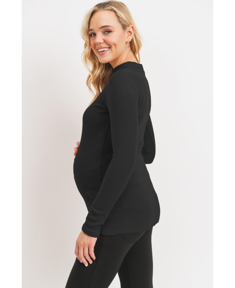 Maternity Mock Neck Long Sleeve Ribbed Top