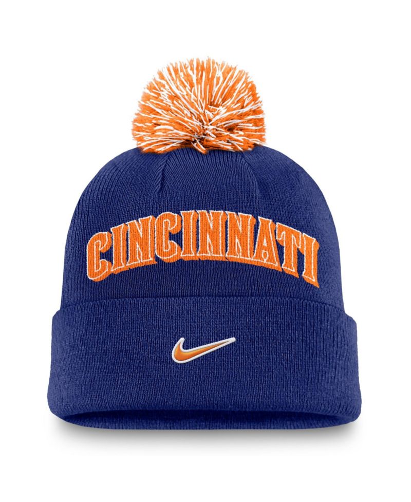 Men's Royal Cincinnati Reds Peak Cuffed Pom with Knit Hat