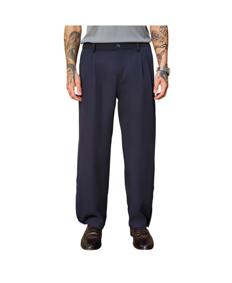 Men's Midnight Black Straight-Cuffed Pleated Trousers