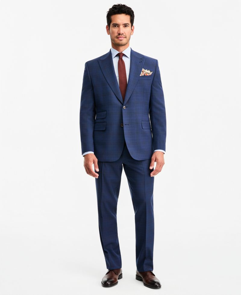 Men's Classic-Fit Blue & Red Plaid Suit Separate Jacket