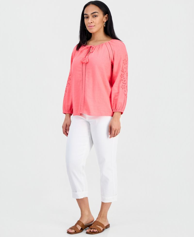 Women's Linen Blend Embroidery Top