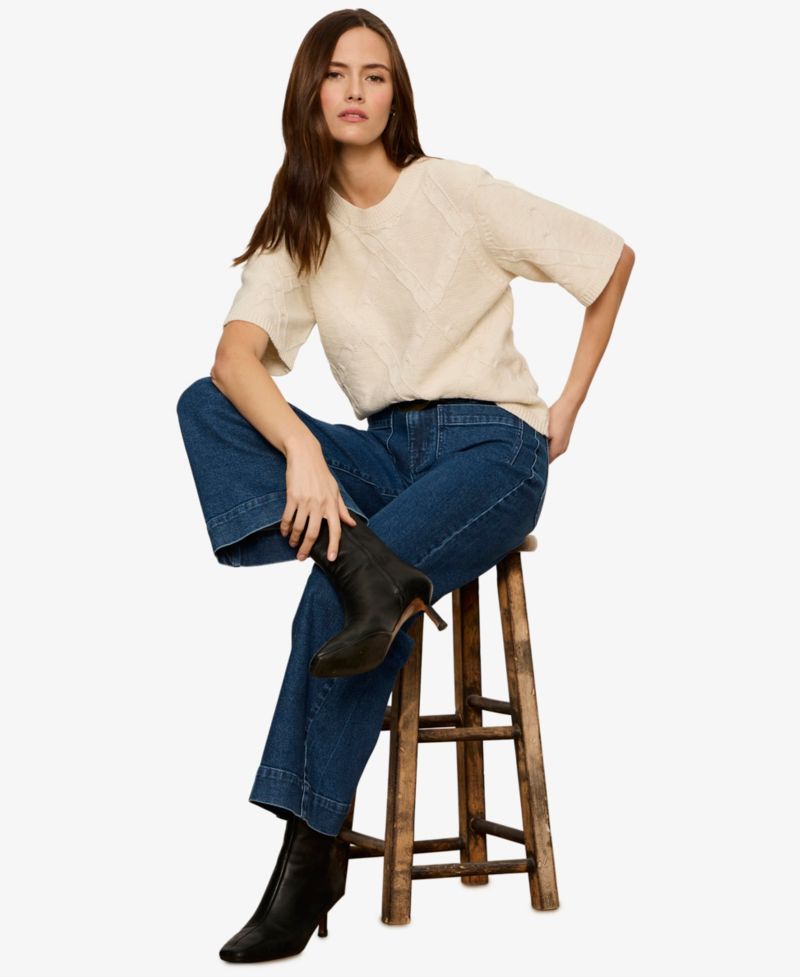 Petite Short-Sleeve Cotton Sweater T-Shirt