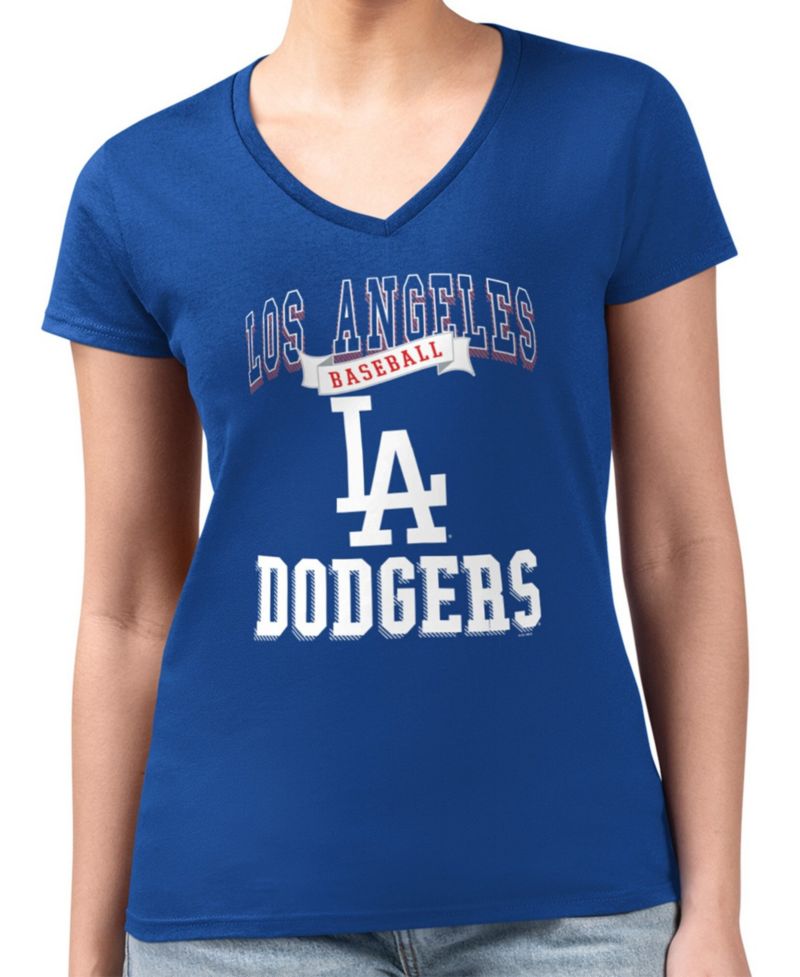 Women's Royal Los Angeles Dodgers Super-Slim Fit Lightweight Team Logo Graphic V-Neck T-Shirt