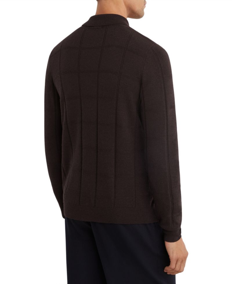 Men's Martindale Check-Textured Zip-Through Wool Cardigan