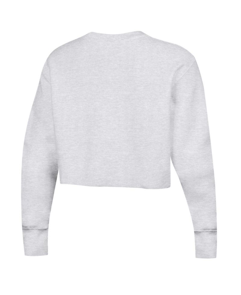 Women's Heather Gray Distressed Florida Gators Reverse Weave Cropped Pullover Sweatshirt