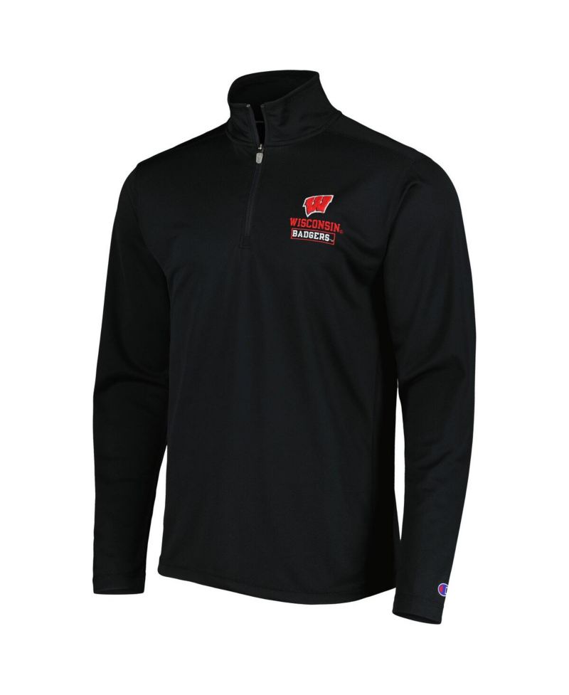 Men's Black Wisconsin Badgers Textured Quarter-Zip Jacket