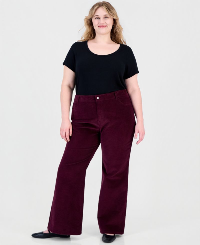Plus Size Mid-Rise Flare-Leg Corduroy Pants