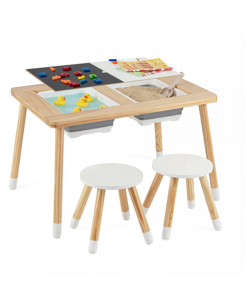 Wooden Kids Activity Table with Double-Sided Boards and Stools