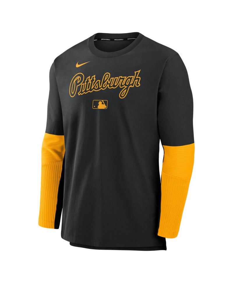 Men's Black/Gold Pittsburgh Pirates Authentic Collection Lightweight Player Tri-Blend Performance Pullover Sweatshirt