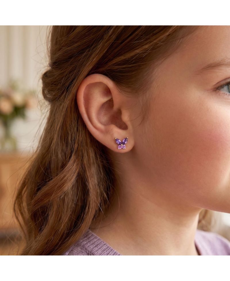 14K Gold Plated with Purple & Pink Cubic Zirconia Butterfly Earrings