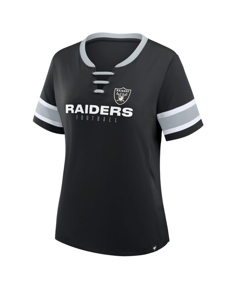 Women's Black Las Vegas Raiders Redzone Draw Play Athena Lace-Up T-Shirt