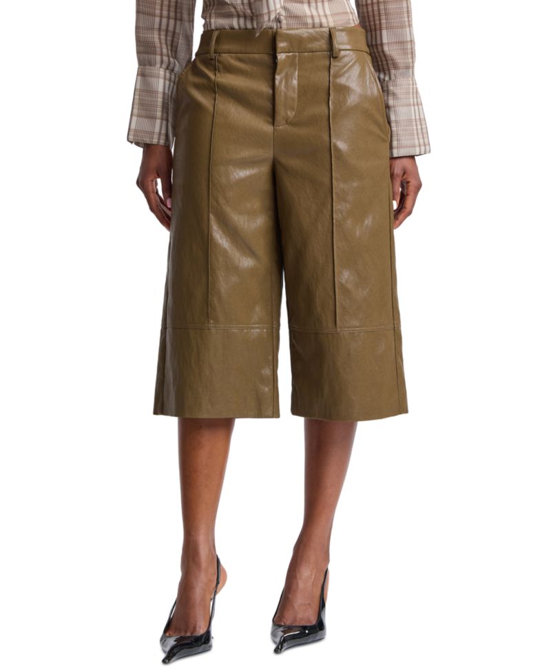 Women's Wide-Leg Low-Rise Faux Leather Shorts