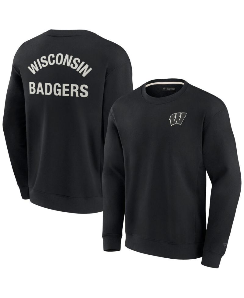 Men's and Women's Black Wisconsin Badgers Super Soft Pullover Crew Sweatshirt