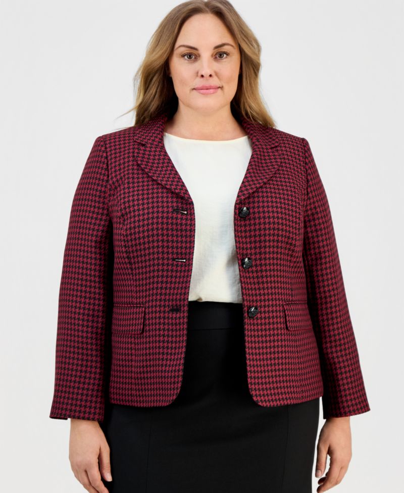 Plus Size Pencil Houndstooth 2 Piece Skirt Suit